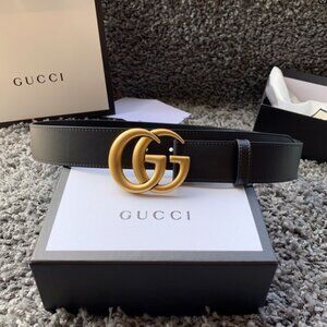 Gucci 4*110cm Leather Belt with Double G Buckle Unisex